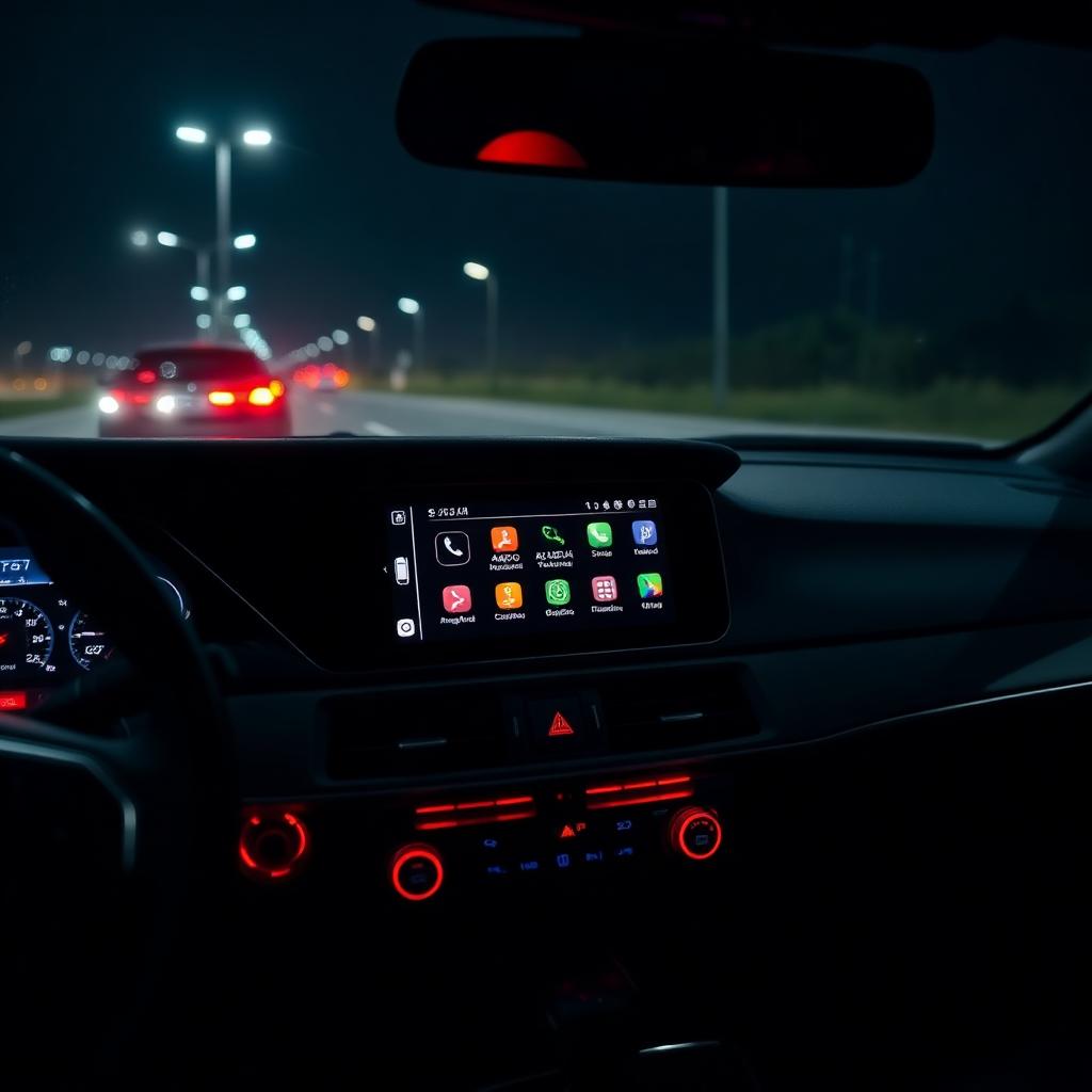 Head unit Android menyala di dashboard mobil